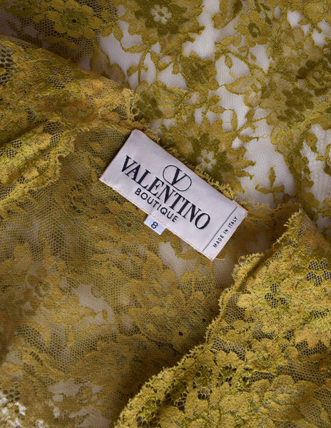 Valentino Vintage SS 1997 Chartreuse Floral Lace Asymmetric Dress and Shirt Ensemble