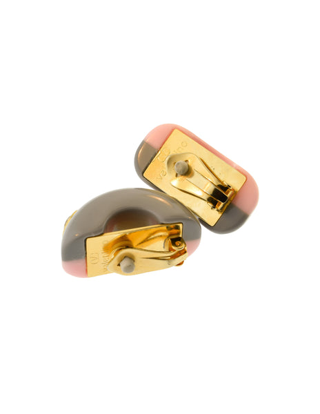 Valentino Vintage Chunky Baby Pink Grey Gold Rhinestone Half Hoop Earrings