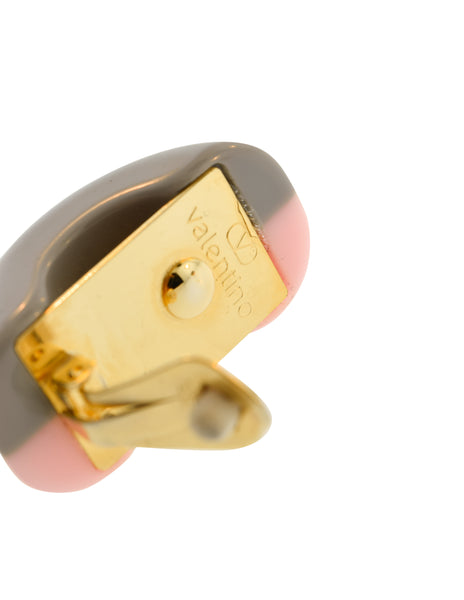Valentino Vintage Chunky Baby Pink Grey Gold Rhinestone Half Hoop Earrings