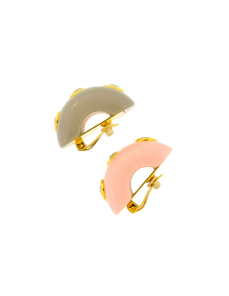Valentino Vintage Chunky Baby Pink Grey Gold Rhinestone Half Hoop Earrings