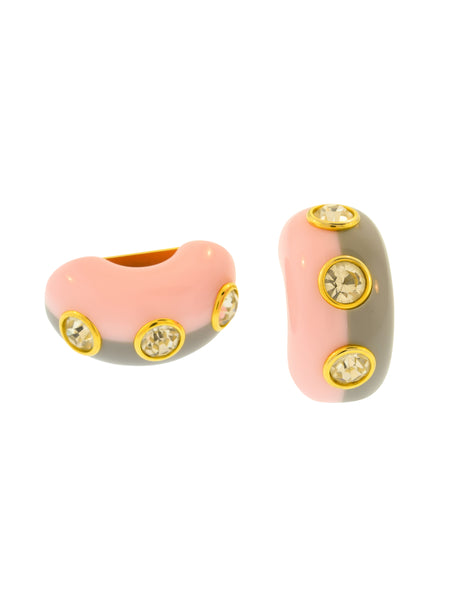 Valentino Vintage Chunky Baby Pink Grey Gold Rhinestone Half Hoop Earrings