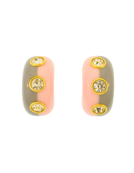 Valentino Vintage Chunky Baby Pink Grey Gold Rhinestone Half Hoop Earrings