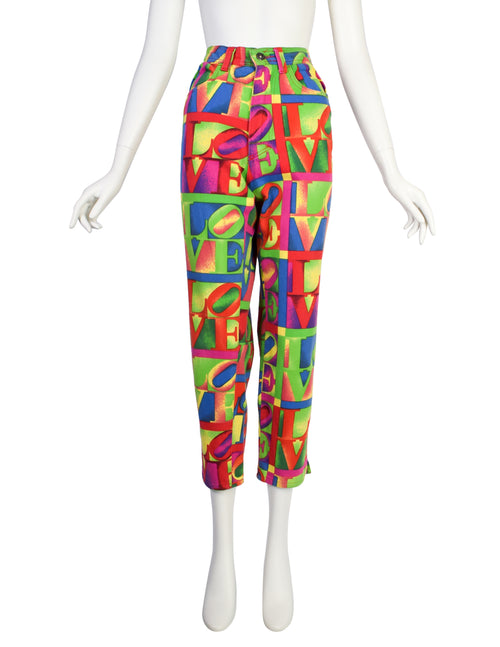 パンツ 1995 GIANNI VERSACE Archive Jazz Pants Versace Vintage SS 1995 Iconic Multicolor LOVE Print High Waist