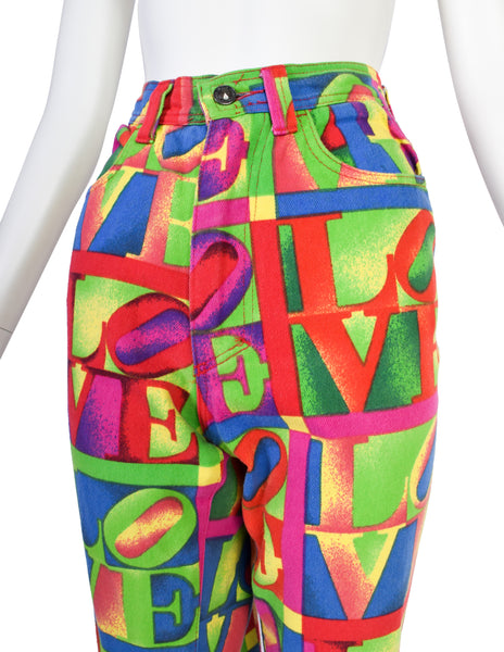 Versace Vintage SS 1995 Iconic Multicolor LOVE Print High Waist Jeans