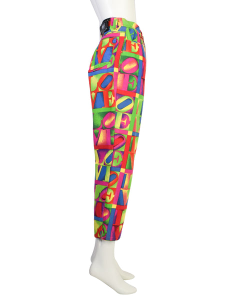 Versace Vintage SS 1995 Iconic Multicolor LOVE Print High Waist Jeans