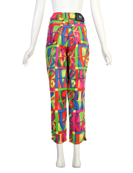Versace Vintage SS 1995 Iconic Multicolor LOVE Print High Waist Jeans