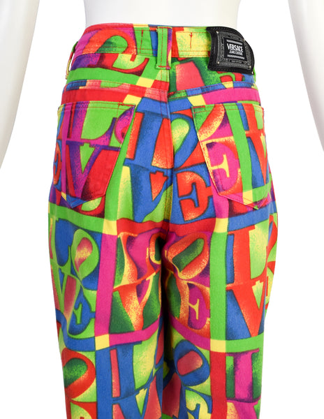 Versace Vintage SS 1995 Iconic Multicolor LOVE Print High Waist Jeans