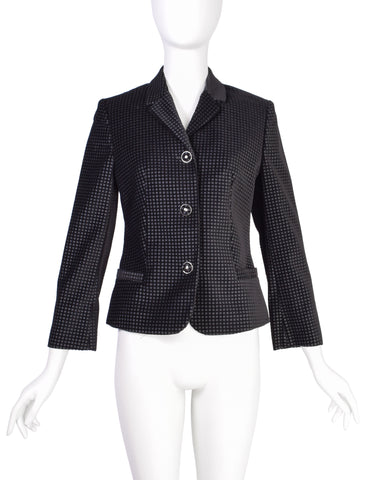 Versace Vintage 1990s Grid Print Black Velvet Blazer Jacket