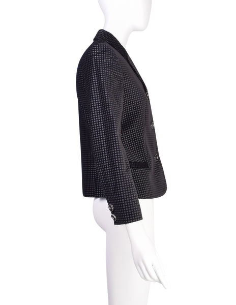 Versace Vintage 1990s Grid Print Black Velvet Blazer Jacket
