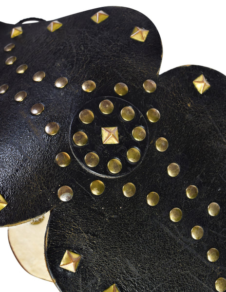 Vintage 1970s Rustic Ultra Wide Studded Black Leather Corset Belt