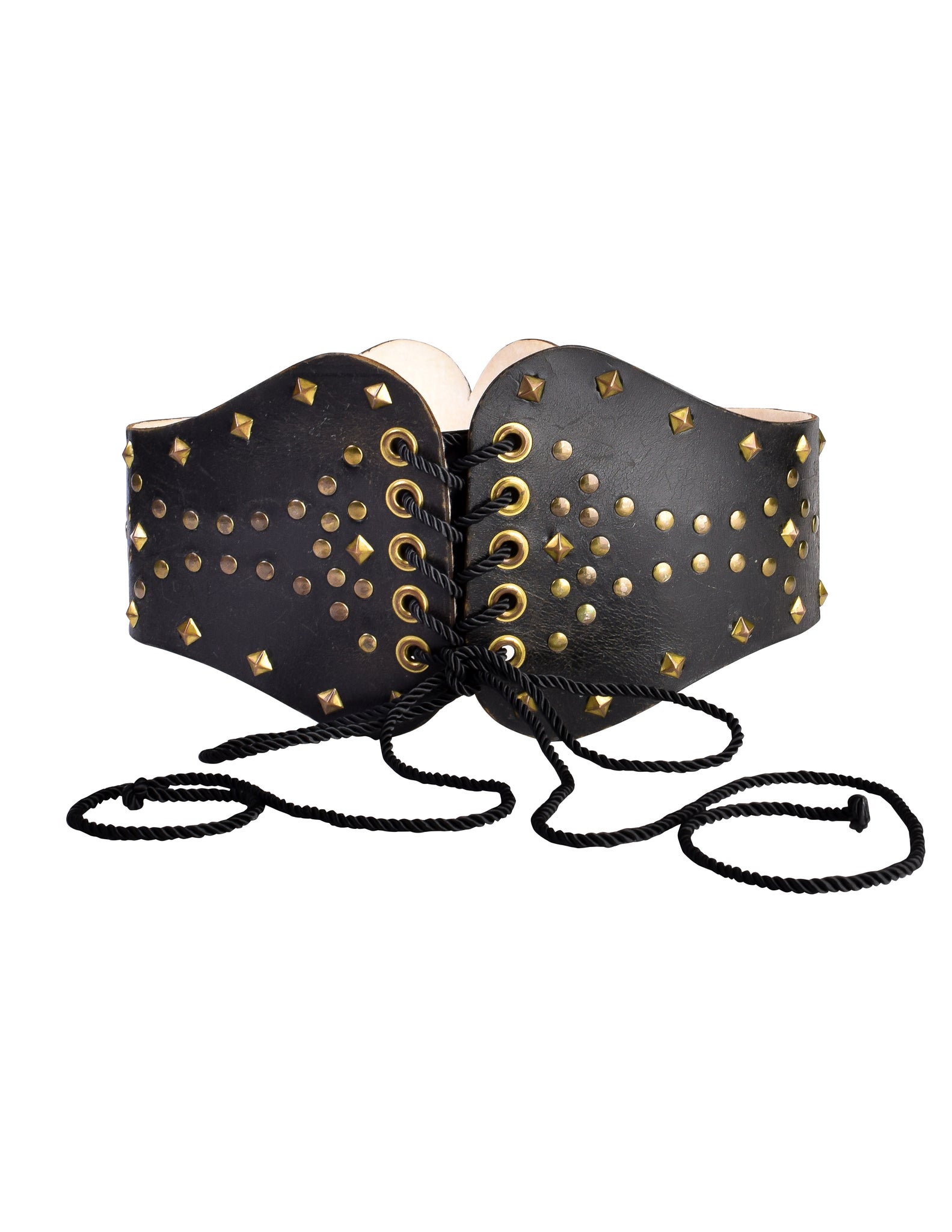 Vintage 1970s Rustic Ultra Wide Studded Black Leather Corset Belt