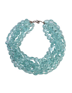 Vintage 1980s Incredible Faceted Aquamarine Heart Crystal Seven Row Necklace