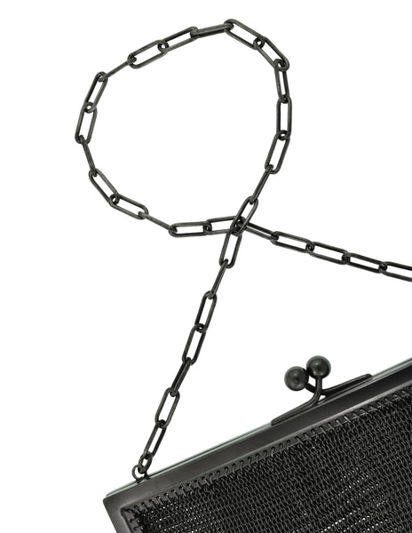 Vintage 1930s French Black Gunmetal Chainmail Metal Mesh Handbag