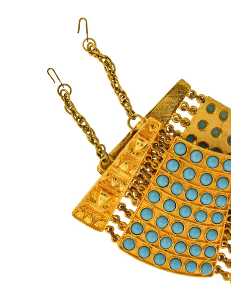 Lena Horne's Vintage 1970s Golden Turquoise Egyptian Revival Ultra Wide Choker Collar Necklace