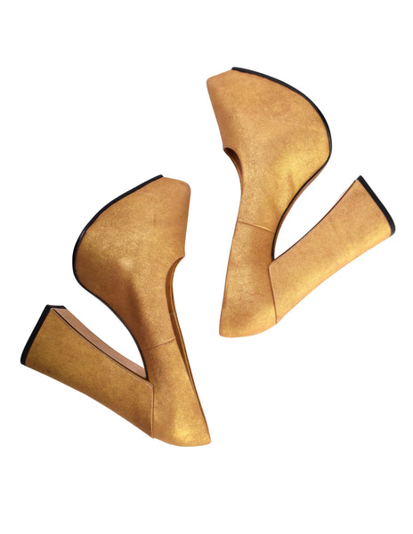 Vivienne Westwood Gold Nubuck Leather Pointed Toe Arctic Platform Heels