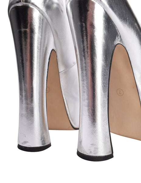 Vivienne Westwood Vintage AW 1993 'Anglomania' Collection Metallic Silver Leather Elevated Court Shoes