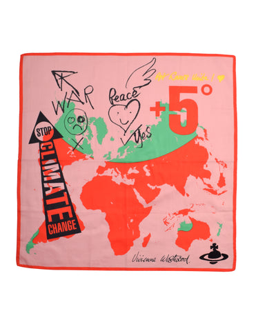 Vivienne Westwood Climate Change Pink Red Cotton Small Scarf