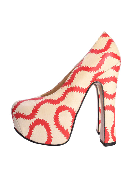 Vivienne Westwood SS 2013 Iconic 'Pirate' Squiggle Print Leather Elevated Court Shoes
