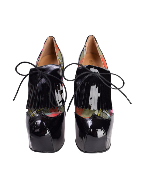 Vivienne Westwood Patent Leather & Bruce of Kinnaird Tartan Plaid Kiltie Elevated 'Golf' Shoes