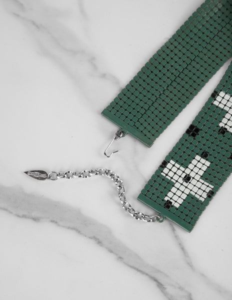 Whiting & Davis for Giorgio di Sant'Angelo Vintage AW 1970 Green Enamel Mesh Choker Necklae