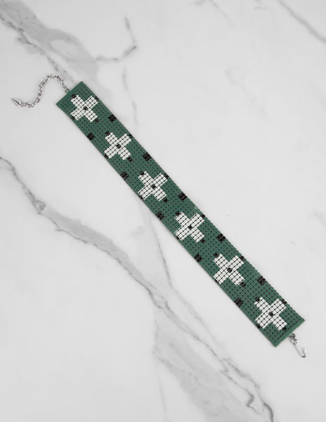 Whiting & Davis for Giorgio di Sant'Angelo Vintage AW 1970 Green Enamel Mesh Choker Necklae