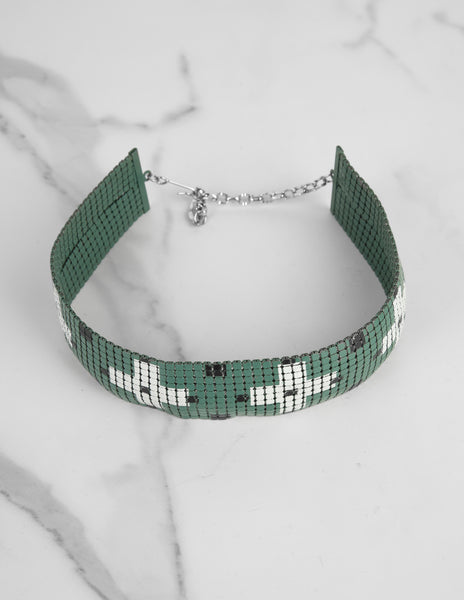 Whiting & Davis for Giorgio di Sant'Angelo Vintage AW 1970 Green Enamel Mesh Choker Necklae