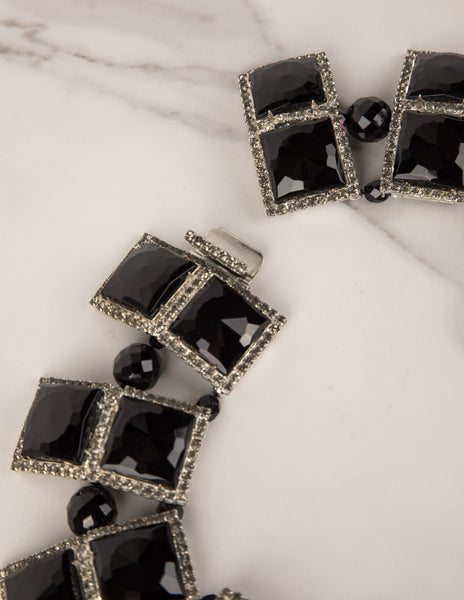 William De Lillo Vintage 1970s Black and Silver Choker Necklace