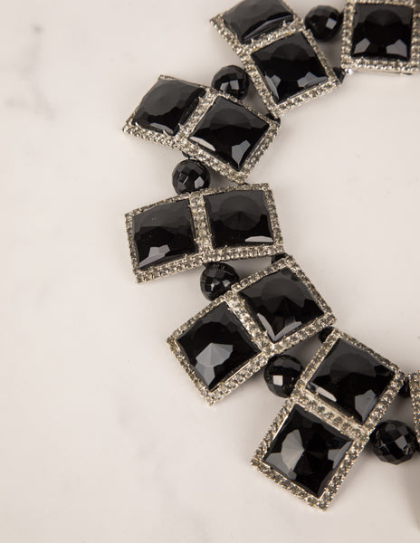 William De Lillo Vintage 1970s Black and Silver Choker Necklace