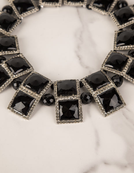 William De Lillo Vintage 1970s Black and Silver Choker Necklace