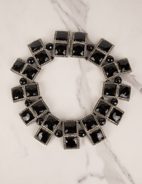 William De Lillo Vintage 1970s Black and Silver Choker Necklace