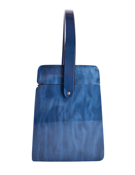 Wilardy Vintage 1950s Marbled Marine Blue Lucite Large Handbag