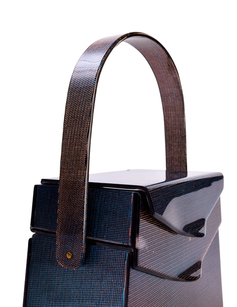 Wilardy Vintage c. 1952 Blue & Copper Iridescent Lucite Double Decker Handbag