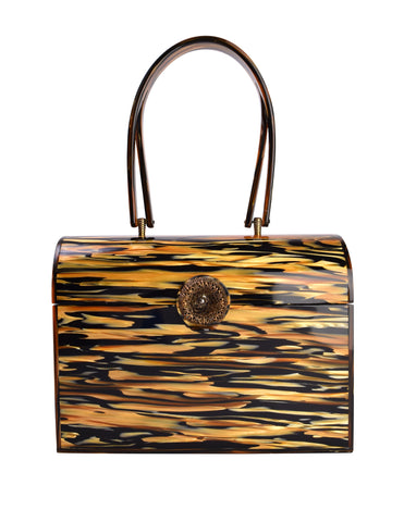 Wilardy Vintage c. 1955-59 Ultra Rare Tiger Stripe Lucite Lunchbox Handbag