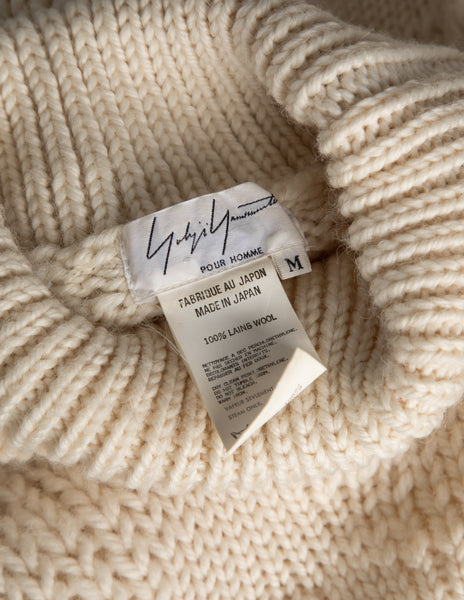 Yohji Yamamoto Pour Homme Vintage 1980s Creamy Ivory Lambswool Turtleneck Sweater