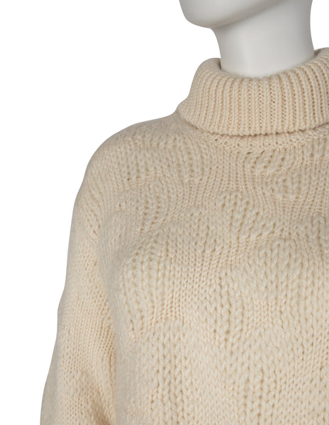 Yohji Yamamoto Pour Homme Vintage 1980s Creamy Ivory Lambswool Turtleneck Sweater