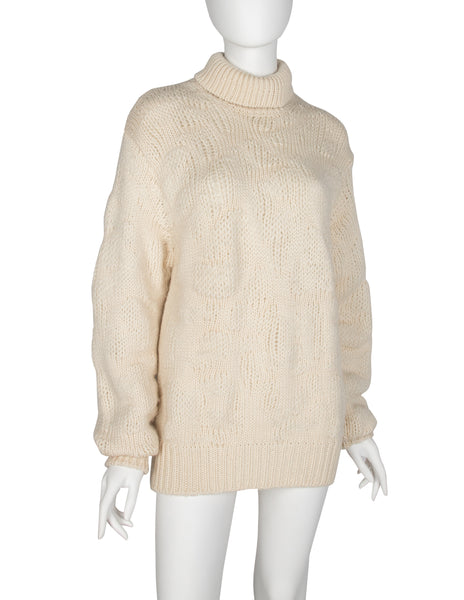 Yohji Yamamoto Pour Homme Vintage 1980s Creamy Ivory Lambswool Turtleneck Sweater
