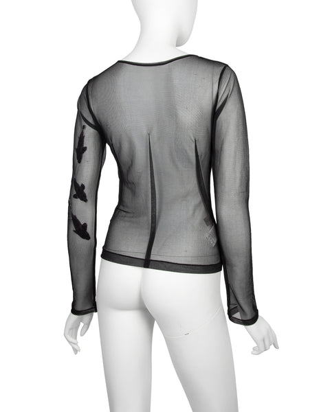 Yohji Yamamoto Vintage SS 2003 Stitched Fish Black Sheer Stretch Top