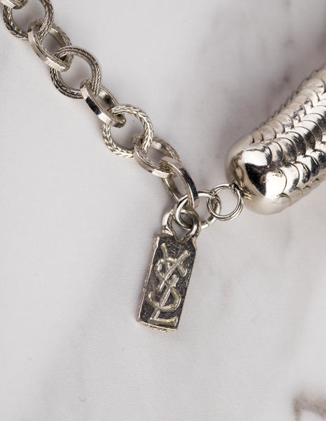 Yves Saint Laurent Haute Couture Vintage Silver Stacked Serpentine and Gold Ball Choker Necklace