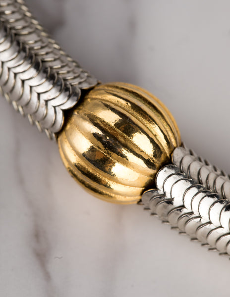 Yves Saint Laurent Haute Couture Vintage Silver Stacked Serpentine and Gold Ball Choker Necklace