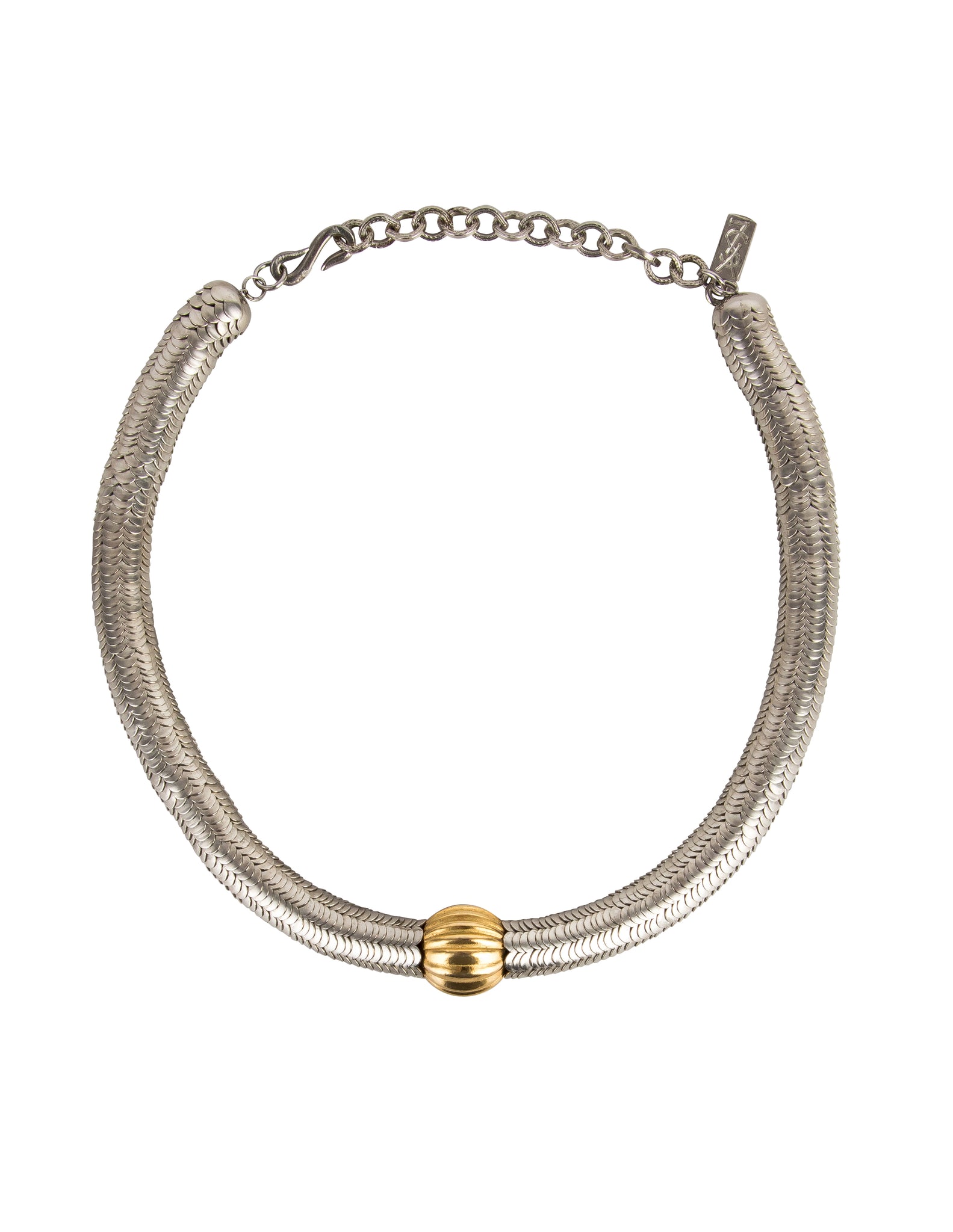 Yves Saint Laurent Haute Couture Vintage Silver Stacked Serpentine and Gold Ball Choker Necklace