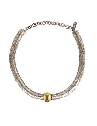 Yves Saint Laurent Haute Couture Vintage Silver Stacked Serpentine and Gold Ball Choker Necklace