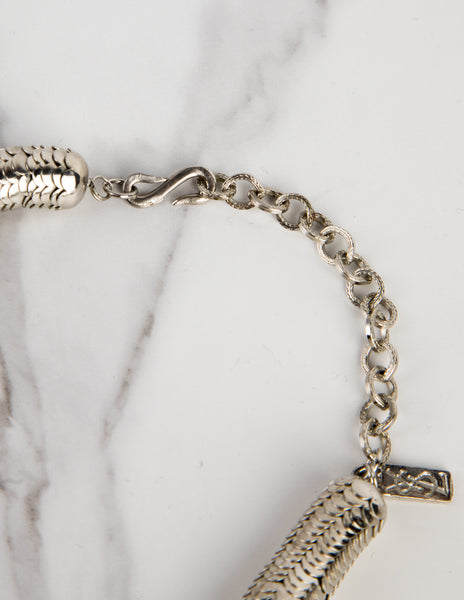 Yves Saint Laurent Haute Couture Vintage Silver Stacked Serpentine and Gold Ball Choker Necklace