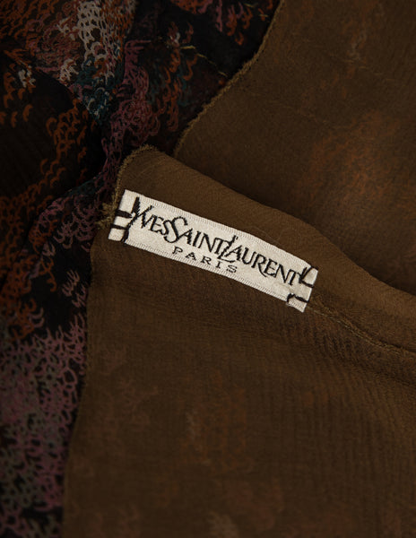 Yves Saint Laurent Vintage Haute Couture AW 1977 'Les Chinoises' Autumnal Foliage Print Silk Top