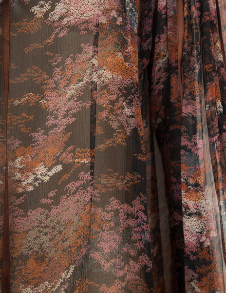 Yves Saint Laurent Vintage Haute Couture AW 1977 'Les Chinoises' Autumnal Foliage Print Silk Top