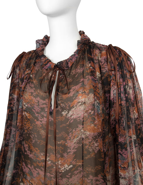 Yves Saint Laurent Vintage Haute Couture AW 1977 'Les Chinoises' Autumnal Foliage Print Silk Top