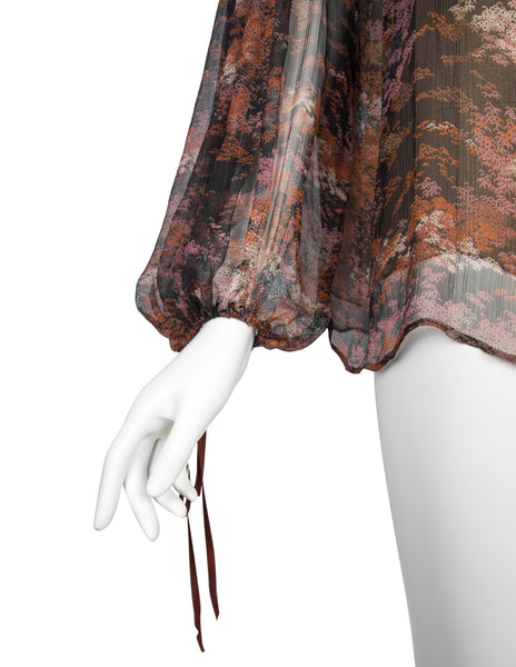 Yves Saint Laurent Vintage Haute Couture AW 1977 'Les Chinoises' Autumnal Foliage Print Silk Top