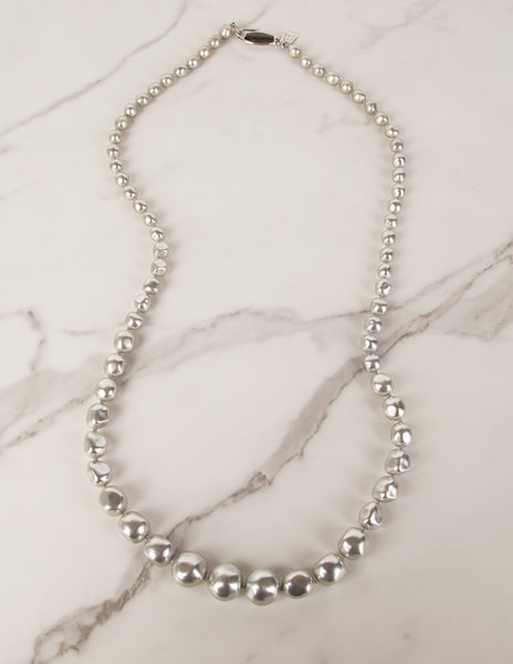 Yves Saint Laurent Vintage 1990s Icy Grey Graduated Baroque Pearl Sautoir Necklace
