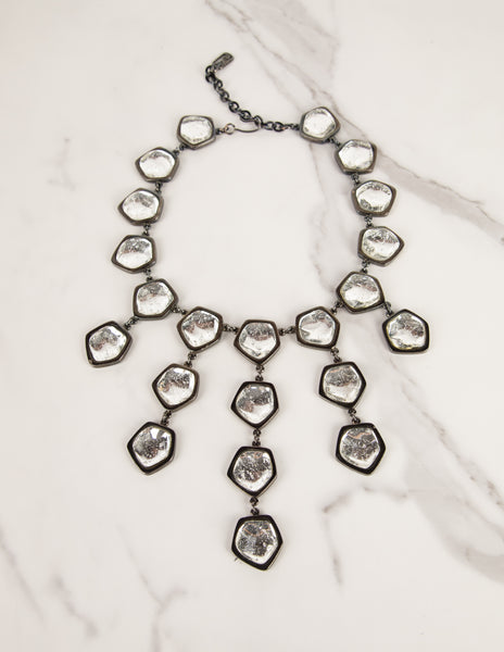 Yves Saint Laurent Vintage Gunmetal and Ice Cascading Burst Necklace