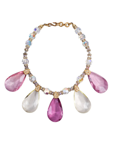 Yves Saint Laurent Vintage SS 1980 Pink Iridescent Faceted Bead and Rhinestone Necklace