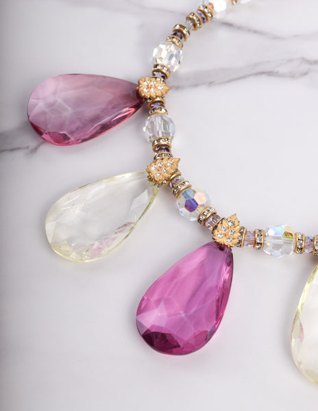 Yves Saint Laurent Vintage SS 1980 Pink Iridescent Faceted Bead and Rhinestone Necklace